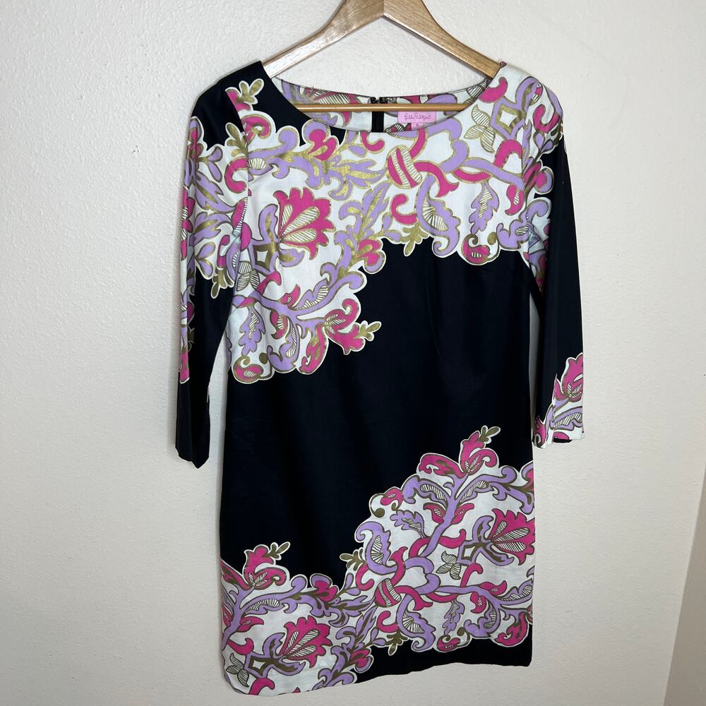 Lilly Pulitzer Shauna Tunic Black Pink 3/4 Sleeve Dress 6